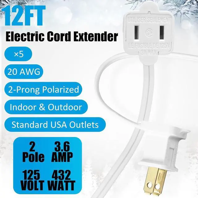 Alt view image 2 of 7 - Kanayu Outdoor Extension Cord Indoor 2 Prong Electric Cord Extender Wire Plug in and End, Ac 120 Volts for Holiday Connect Extend String Lights(12 ft,White)