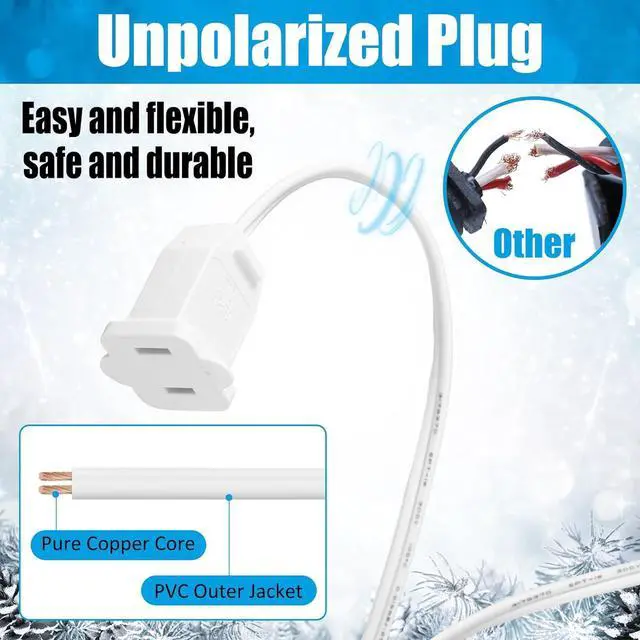 Alt view image 3 of 7 - Kanayu Outdoor Extension Cord Indoor 2 Prong Electric Cord Extender Wire Plug in and End, Ac 120 Volts for Holiday Connect Extend String Lights(12 ft,White)
