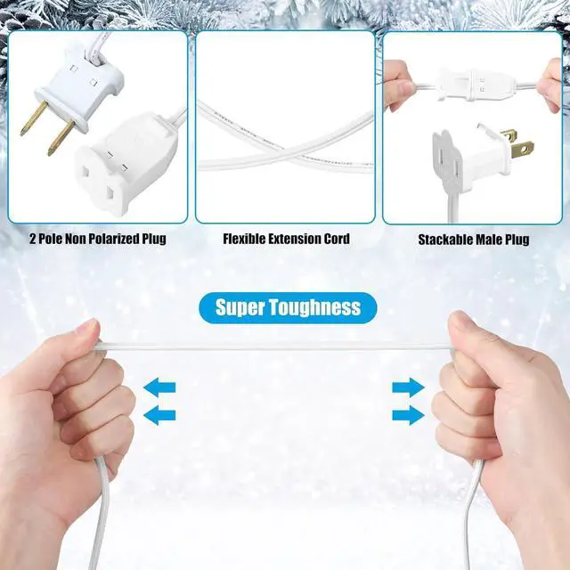 Alt view image 4 of 7 - Kanayu Outdoor Extension Cord Indoor 2 Prong Electric Cord Extender Wire Plug in and End, Ac 120 Volts for Holiday Connect Extend String Lights(12 ft,White)