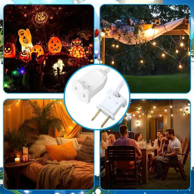 Alt view image 7 of 7 - Kanayu Outdoor Extension Cord Indoor 2 Prong Electric Cord Extender Wire Plug in and End, Ac 120 Volts for Holiday Connect Extend String Lights(12 ft,White)