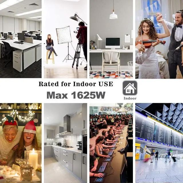 Alt view image 4 of 7 - KUNCAN 3-Outlet Splitter Extension Cord - 3 Prong 1 to 3 Way Power Splitter Extension Cable, 1FT 16AWG 13A/1625W, NEMA 5-15P to 3*NEMA 5-15R Y Style Extension Cord (Black 2-Pack)