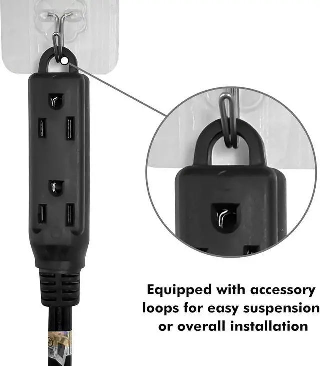 Alt view image 6 of 7 - 3-Outlets Flat Plug Indoor Extension Cord Outlet Extender, UL Listed, 14 Gauge 6FT Black 3 Prong Heavy Duty, 14/3 SJTW 15A Power Strip