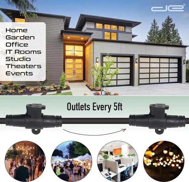 Alt view image 4 of 7 - 35 FT Evenly Spaced Multiple Outlet 14/3 Extension Cord, Outdoor/Indoor - 7 Outlets Every 5 Feet, Christmas Lighting, Holiday Decorations, Uplighting, Stage Backlines