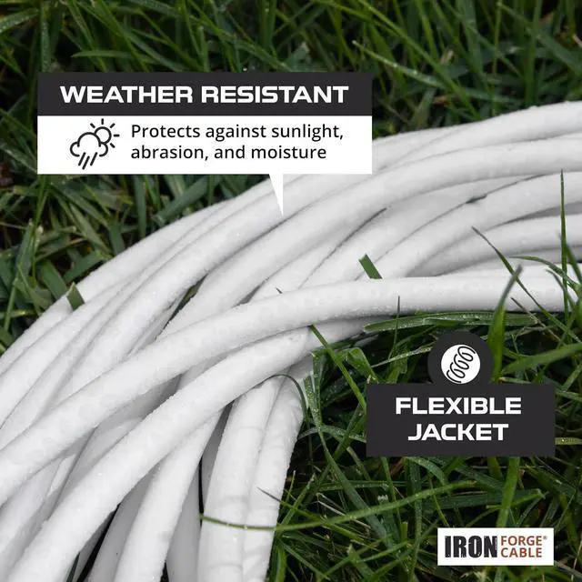Alt view image 6 of 7 - Iron Forge Cable White 1 to 3 Outdoor Extension Cord Splitter 28 Ft (40 Ft Total Length) - 16 Gauge Power Cord, 3 Prong, 3 Outlets 16/3 SJTW