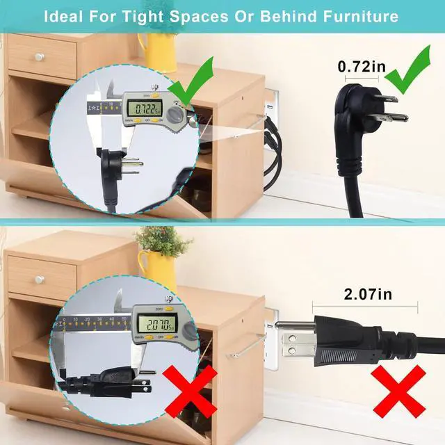 Alt view image 4 of 7 - Short Flat Plug Extension Cord 1 Foot- Low Profile Angle Flat Plug Ground 1FT Indoor AC Extension Cord Short 3 Prong Grounded Extension Cable SJT 16AWG Heavy Duty Flexible Power Cord (5 Pack)