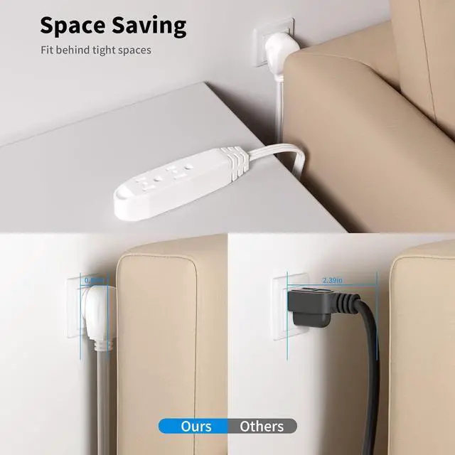 Alt view image 4 of 7 - K KASONIC - 6 Feet 3 Outlet Extension Cord 2 Pack - Triple Wire Grounded Multi Outlet, UL Listed 16/3 SPT-3, 13 Amp - 125V - 1625 Watts (White)