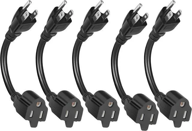 Main image of KUNLUN 5 Pack Short Extension Cord, 3 Prong 8-Inch Small Extension Cord Outlet Saver 16AWG/13A for Indoor Outdoor Use, NEMA 5-15P to NEMA 5-15R Power Extension Cable