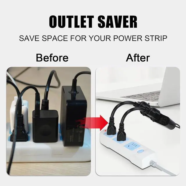 Alt view image 3 of 7 - KUNLUN 5 Pack Short Extension Cord, 3 Prong 8-Inch Small Extension Cord Outlet Saver 16AWG/13A for Indoor Outdoor Use, NEMA 5-15P to NEMA 5-15R Power Extension Cable