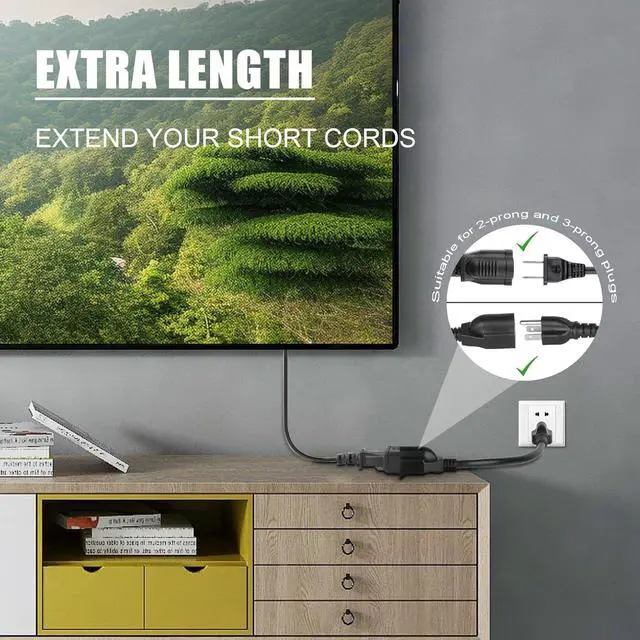 Alt view image 4 of 7 - KUNLUN 5 Pack Short Extension Cord, 3 Prong 8-Inch Small Extension Cord Outlet Saver 16AWG/13A for Indoor Outdoor Use, NEMA 5-15P to NEMA 5-15R Power Extension Cable