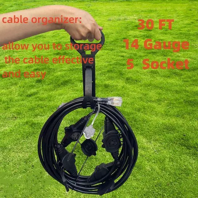 Alt view image 2 of 7 - 30FT 14 Gauge Multi Outlet Extension Cord, 5 Evenly Spaced Weatherproof Outlets, LED Indicator Light,Great for Stage Backdrops, Landscape Garden LightingChristmas Decorations ETL