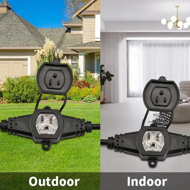 Alt view image 5 of 7 - 30FT 14 Gauge Multi Outlet Extension Cord, 5 Evenly Spaced Weatherproof Outlets, LED Indicator Light,Great for Stage Backdrops, Landscape Garden LightingChristmas Decorations ETL