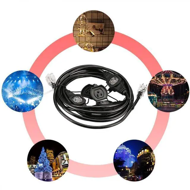 Alt view image 7 of 7 - 30FT 14 Gauge Multi Outlet Extension Cord, 5 Evenly Spaced Weatherproof Outlets, LED Indicator Light,Great for Stage Backdrops, Landscape Garden LightingChristmas Decorations ETL