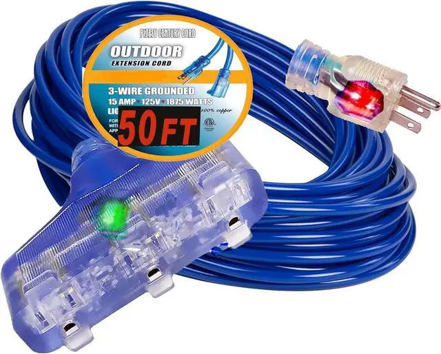 Alt view image 6 of 7 - 50 ft Extension Cord  14 Gauge (14/3), Heavy Duty, 15 Amp, 125V, 1875W  Indoor/Outdoor Use, Grounded Power Cord with Triple Outlet, 14 AWG, Weather-Resistant