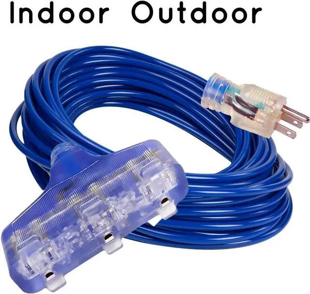 Alt view image 7 of 7 - 50 ft Extension Cord  14 Gauge (14/3), Heavy Duty, 15 Amp, 125V, 1875W  Indoor/Outdoor Use, Grounded Power Cord with Triple Outlet, 14 AWG, Weather-Resistant
