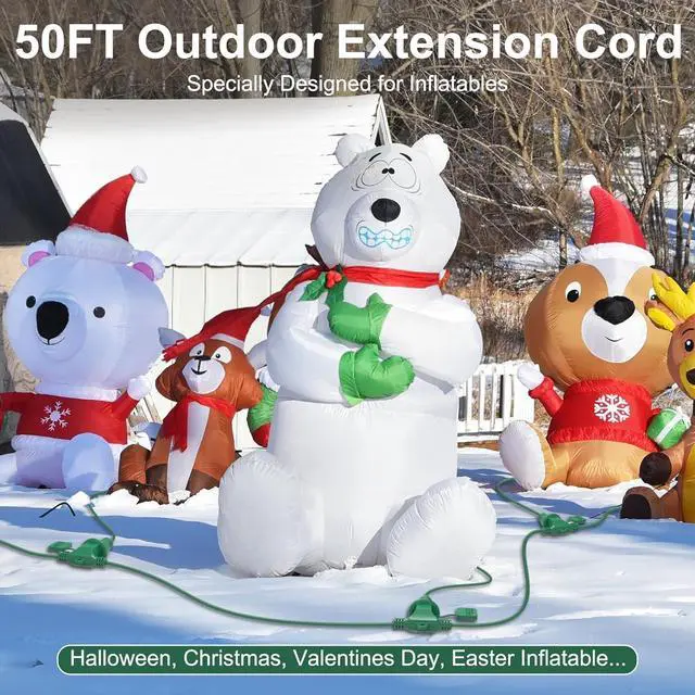 Alt view image 2 of 6 - 50FT Long Green Extension Cord 3 Outlets for Christmas Inflatables Blow Ups Yard Outdoor Outside Decorations Extension Cords with Multiple Outlets Plugs Cover Splitter Waterproof for Christmas Lights