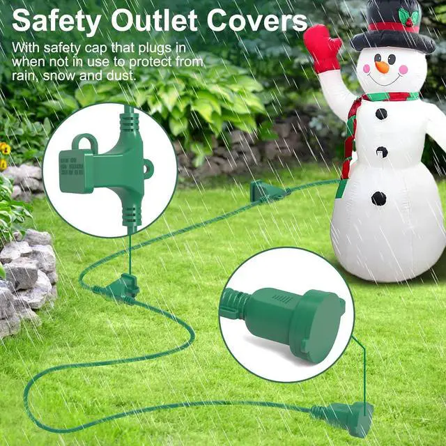 Alt view image 5 of 6 - 50FT Long Green Extension Cord 3 Outlets for Christmas Inflatables Blow Ups Yard Outdoor Outside Decorations Extension Cords with Multiple Outlets Plugs Cover Splitter Waterproof for Christmas Lights