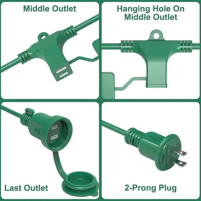 Alt view image 6 of 6 - 50FT Long Green Extension Cord 3 Outlets for Christmas Inflatables Blow Ups Yard Outdoor Outside Decorations Extension Cords with Multiple Outlets Plugs Cover Splitter Waterproof for Christmas Lights
