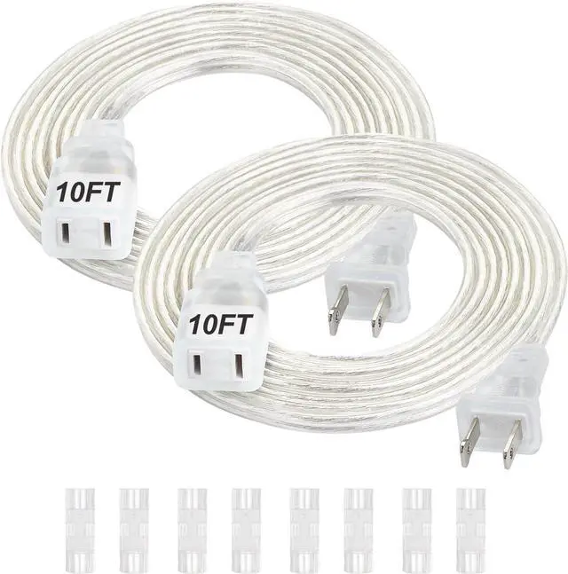 Main image of 2 Pack Clear Extension Cord, 10 FT, UL-Certified Clear Extension Cord Indoor, 2 Prong Male to Female Slim Clear Extension Cords, 2x18 AWG, 125V 7A, Indoor, for Light & Small Appliances
