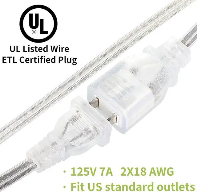 Alt view image 2 of 7 - Clear Extension Cord 6 Feet, 2 Pack Clear Extension Cord, UL-Certified Power Cord Extension, 2 Prong Extension Cord Male to Female, 2x18 AWG Thin Extension Cord 125V 7A, Indoor Extension Cords