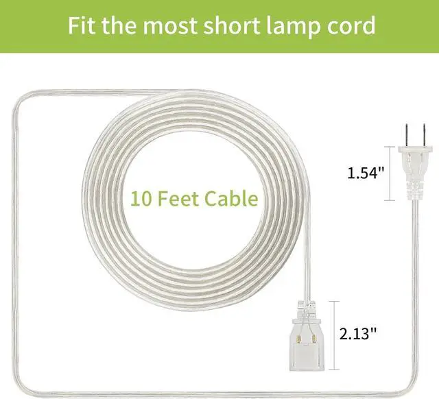 Alt view image 4 of 7 - 2 Pack Clear Extension Cord, 10 FT, UL-Certified Clear Extension Cord Indoor, 2 Prong Male to Female Slim Clear Extension Cords, 2x18 AWG, 125V 7A, Indoor, for Light & Small Appliances