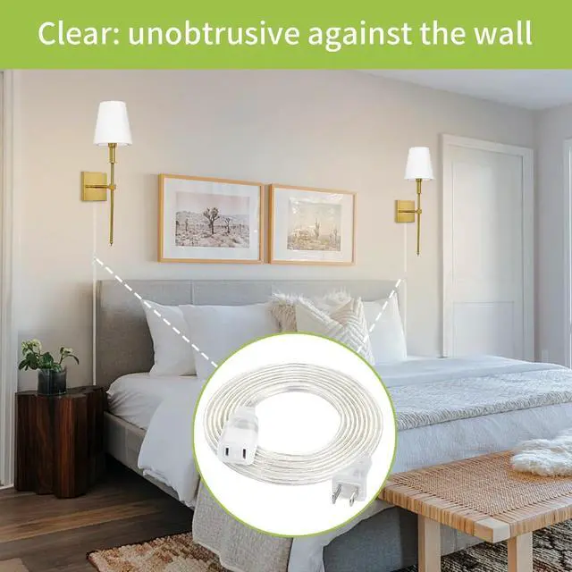Alt view image 4 of 7 - Clear Extension Cord 6 Feet, 2 Pack Clear Extension Cord, UL-Certified Power Cord Extension, 2 Prong Extension Cord Male to Female, 2x18 AWG Thin Extension Cord 125V 7A, Indoor Extension Cords