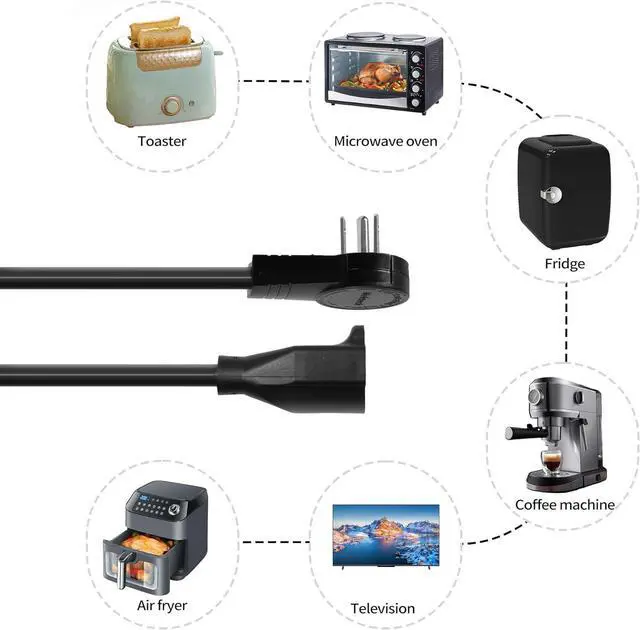 Alt view image 5 of 7 - Nekteck 360° Rotating Flat Plug Extension Cord 1 Foot, 14AWG 3 Prong Extension Cord, Low Profile Right Angle Power Cord, Flat Extension Cord Grounded Wire, 15A- UL Certified, Black