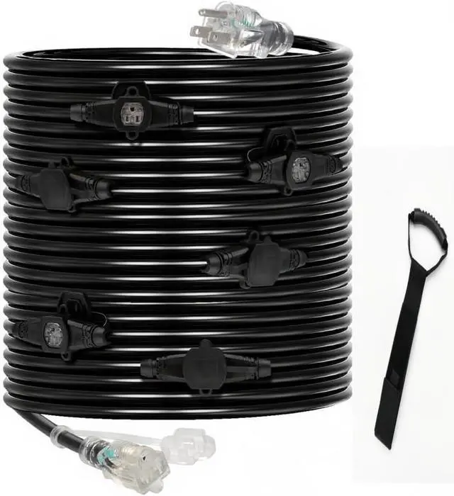 Main image of 50FT 14 Gauge Heavy Duty Multi-Outlet Outdoor Extension Cord, 7 Evenly Spaced Weatherproof Outlets, LED Indicator Light,Great for Stage Backdrops, Landscape Garden Lighting, Holiday Decoration ETL