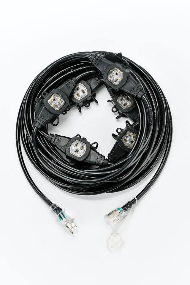 Alt view image 7 of 7 - 50FT 14 Gauge Heavy Duty Multi-Outlet Outdoor Extension Cord, 7 Evenly Spaced Weatherproof Outlets, LED Indicator Light,Great for Stage Backdrops, Landscape Garden Lighting, Holiday Decoration ETL