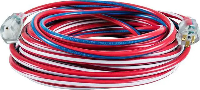 Main image of Southwire Heavy Duty Extension Cord - All-Purpose Contractor Grade with Lighted Plug & Patriotic Colors - SJTW Extension - 12 Gauge - 50 Foot - Red, White & Blue