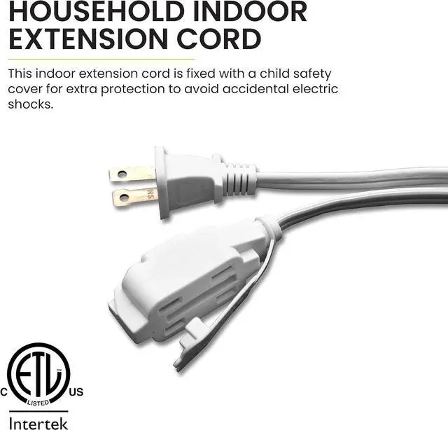 Alt view image 3 of 7 - Go Green Power Inc. 20ft Household Extension Cord, White, 3 Outlets, 16/2, Indoor Use Only - Safe, Reliable, and Child-Safe Covers - Ideal for Everyday Electronics