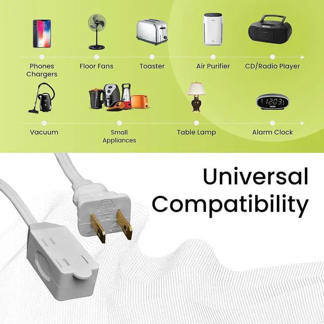 Alt view image 4 of 7 - Go Green Power Inc. 20ft Household Extension Cord, White, 3 Outlets, 16/2, Indoor Use Only - Safe, Reliable, and Child-Safe Covers - Ideal for Everyday Electronics