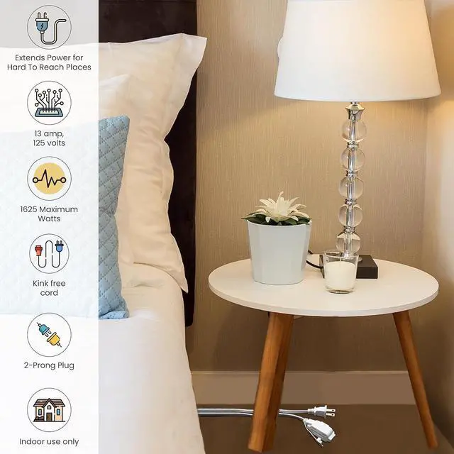 Alt view image 6 of 7 - Go Green Power Inc. 20ft Household Extension Cord, White, 3 Outlets, 16/2, Indoor Use Only - Safe, Reliable, and Child-Safe Covers - Ideal for Everyday Electronics