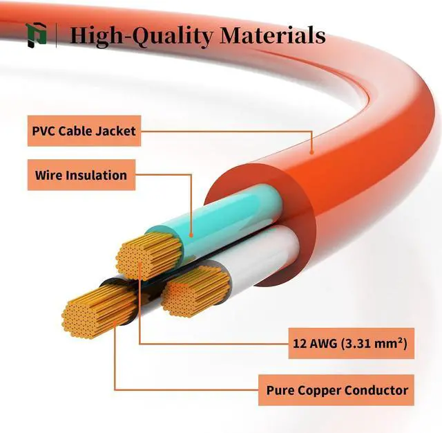 Alt view image 3 of 7 - PLUGTUL 12/3 Outdoor Extension Cord 15 FT Waterproof, Heavy Duty 12 Gauge SJTW Extension Cord, 15A 1875W, ETL Listed, Great for Garden and Home, Orange