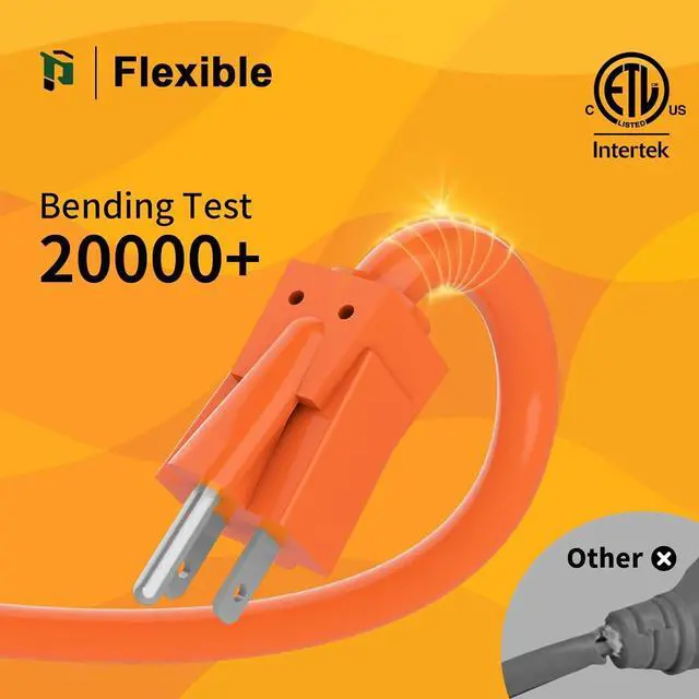 Alt view image 4 of 7 - PLUGTUL 12/3 Outdoor Extension Cord 15 FT Waterproof, Heavy Duty 12 Gauge SJTW Extension Cord, 15A 1875W, ETL Listed, Great for Garden and Home, Orange