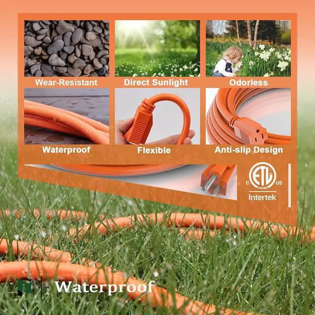 Alt view image 5 of 7 - PLUGTUL 12/3 Outdoor Extension Cord 15 FT Waterproof, Heavy Duty 12 Gauge SJTW Extension Cord, 15A 1875W, ETL Listed, Great for Garden and Home, Orange