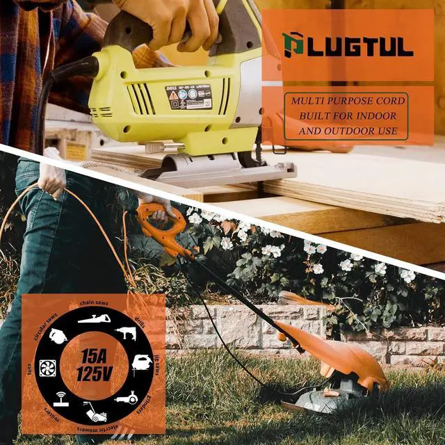 Alt view image 6 of 7 - PLUGTUL 12/3 Outdoor Extension Cord 15 FT Waterproof, Heavy Duty 12 Gauge SJTW Extension Cord, 15A 1875W, ETL Listed, Great for Garden and Home, Orange