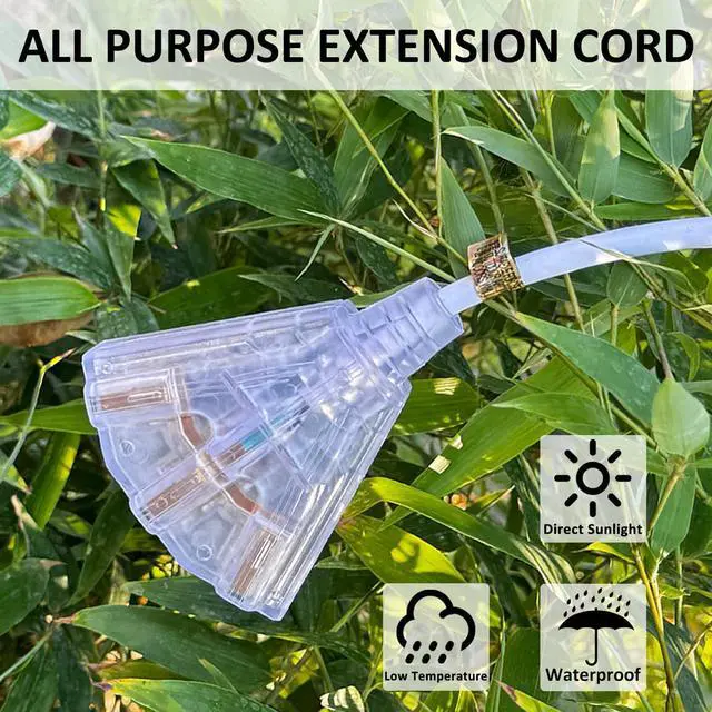 Alt view image 4 of 6 - YOJOE 3-Outlets Indoor Outdoor Extension Cord with Lighted End, 3 Prong 15A Weatherproof Power Cord, 10 Gauge Heavy Duty 8 ft White Extension Cord Multiple Outlets, 10/3 SJTW UL Listed