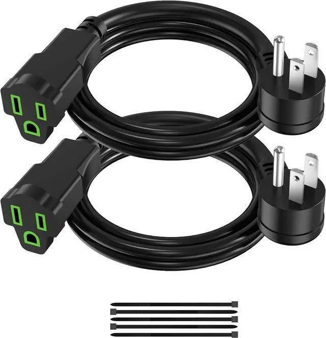 Main image of 2 Pack Power Extension Cord 2FT/24Inch, 3 Prong Electric Extension Cable Single Outlet Saver, Heavy Duty, Waterproof, 16 AWG, 13A 125V, Outdoor and Indoor, for Home, Office, Holiday Light - Black