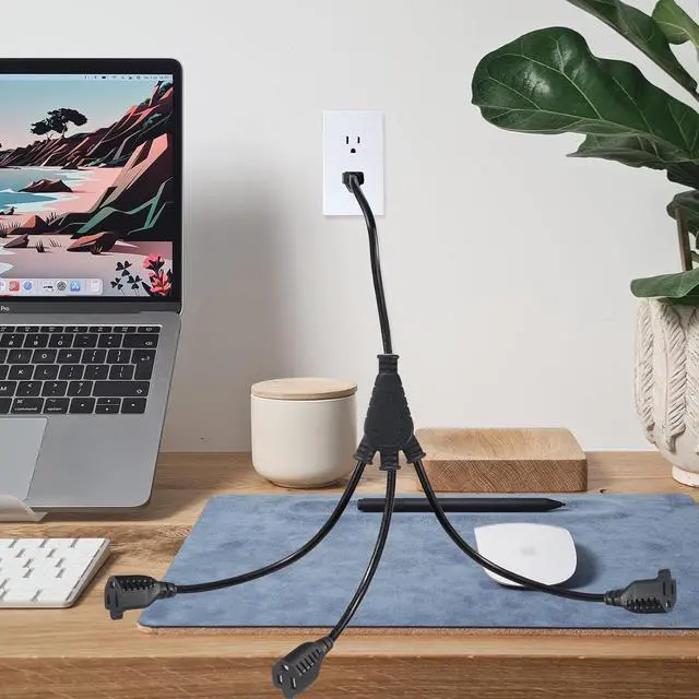 Alt view image 3 of 7 - KUNCAN 3-Way Splitter Extension Cord - 3 Prong 1 to 3 Way Power Splitter, 1FT 18AWG 10A/1250W, NEMA 5-15P to 3X NEMA 5-15R Y Style 3-Outlet Extension Cord for Home, Room, Office(Black 1-Pack)