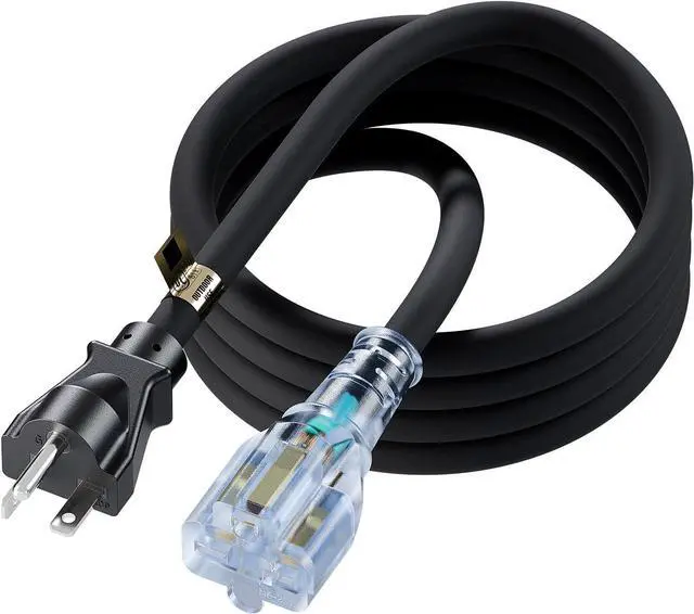 Main image of 10FT Nema 6-20P Extension Cord, Plugrand 20 Amp-250 Volt 12AWG Nema 6-20 Heavy Duty Extension Cable, Nema 6-15R/20R T-Blade Cord with Red Indicator Light, Black Color for Air Conditioner Etc.