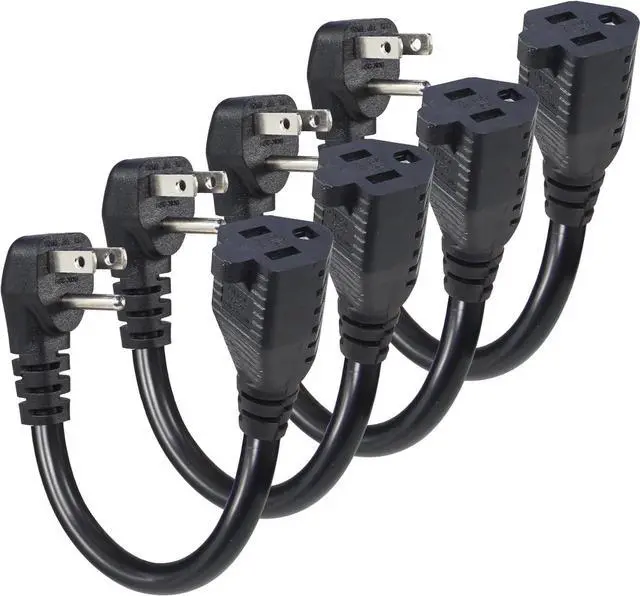 Main image of KUNCAN Short Power Extension Cord - Low Profile Wall Head 6 Inch 14AWG/3C SJTW Heavy Duty Extension Cable for Indoor/Outdoor, 90-Degree Flat Plug 15A/125V 1875W NEMA 5-15P to NEMA 5-15R, Black 4-Pack