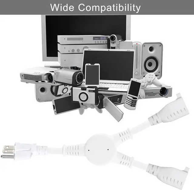 Alt view image 7 of 7 - KUNCAN Power Y-Splitter Extension Cord - 1FT 16AWG 2-Outlet Splitter Extension Cord, 3 Prong Straight Plug NEMA 5-15P to NEMA 5-15R x2, 1 to 2 Way Extension Cable, 125V 13A 1625W, White 1-Pack