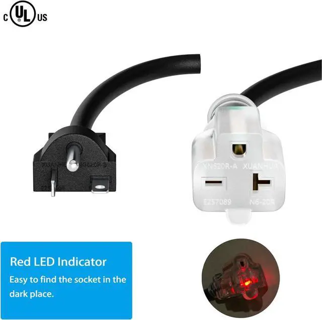 Alt view image 5 of 7 - 10FT 12 Gauge Heavy Duty Durable NEMA 6-20P/NEMA 6-15/20R T-Blade Cord with LED Indicator Indoor/Outdoor Extension Cords, 20 Amps 250Volts YODOTEK