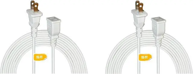 Main image of 15FT White Thin Extension Cord 2 Prong Extension Cord for Indoor Use Outdoor Use with Single Outlet - Ideal for Holiday Lights, Lamps, Cameras(2 Pack