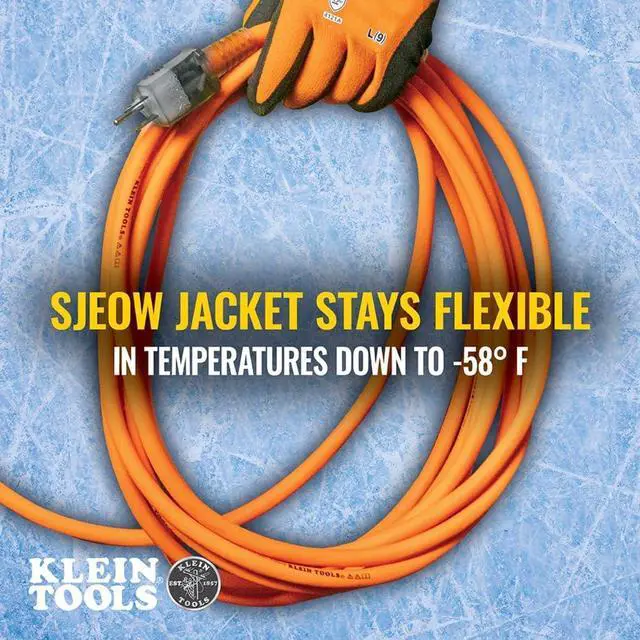 Alt view image 3 of 7 - Klein Tools EXC2515 12/3 SJEOW 25-Foot Extension Cord, LED Ends, Daytime Visibility, Flexible in Cold Weather, 99.9% Copper Wire, 15A, Indoor/Outdoor