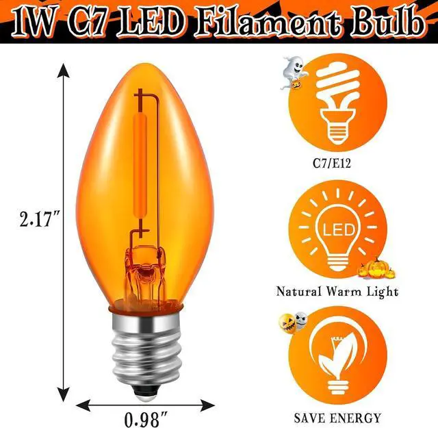 Alt view image 3 of 6 - Enhon 2 Pack Accessory Cord with 1 LED Light Bulb, 6ft Black Cord with On/Off Switch for Halloween Pumpkin, Blow Mold, Craft Projects, Paper Lantern, Village House, Holiday Ceramic Trees (Orange)