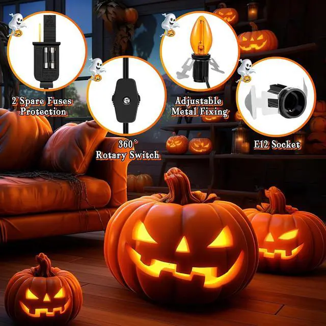 Alt view image 5 of 6 - Enhon 2 Pack Accessory Cord with 1 LED Light Bulb, 6ft Black Cord with On/Off Switch for Halloween Pumpkin, Blow Mold, Craft Projects, Paper Lantern, Village House, Holiday Ceramic Trees (Orange)