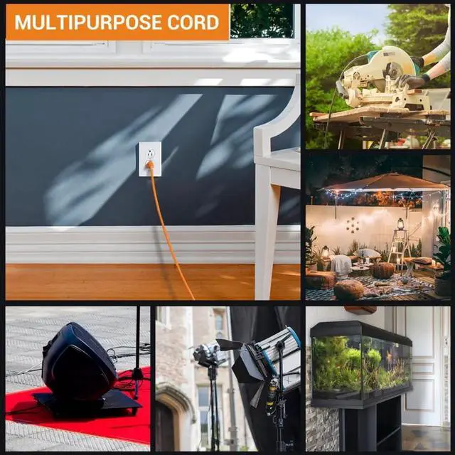 Alt view image 4 of 6 - Outdoor Extension Cord Waterproof 100 FT, Orange 16/3 SJTW Heavy Duty, Flexible 100% Copper 3 Prong Extension Cord for Lawn, Garage,UL Listed