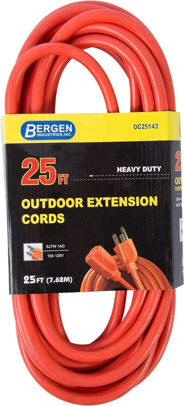 Alt view image 2 of 7 - OC25143 Heavy-Duty Outdoor Single Receptacle Extension Cord, 25 ft, 14 AWG, 15A/125V AC, Orange