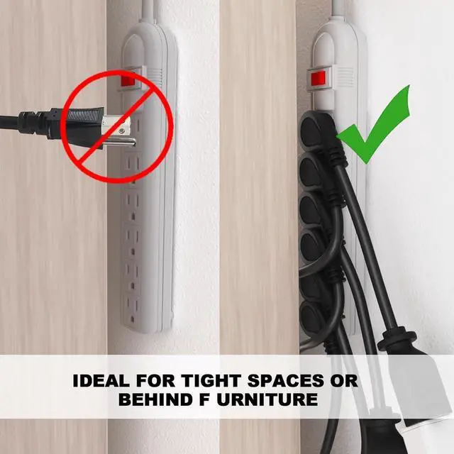 Alt view image 2 of 6 - 2 Pack 15 Foot Flat Plug Extension Cord Black, 14/3 Gauge Indoor Short Extension Cable, 15A 1875W 125V 14AWG, 3 Prong Low Profile Power Cord, ETL Listed